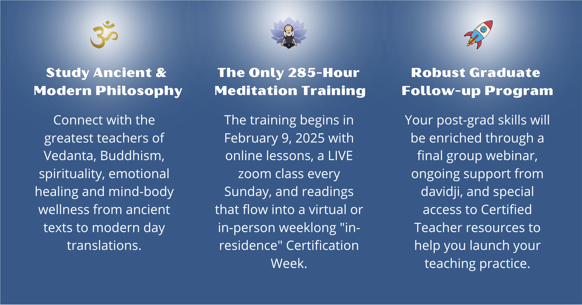 these are highlights of davidji's teacher training program that begins in February 2025